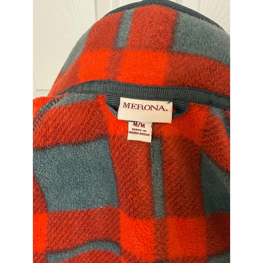 Merona Womens Red Gray Plaid Fleece Full Zip Jacket Mock Neck Size Medium - Picture 4 of 7